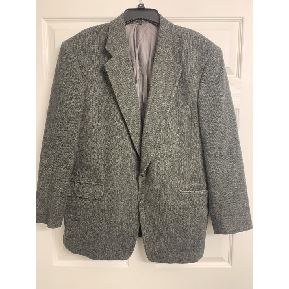 Christian Aujard N.Y. Paris 44R Wool Camel Hair Blend Gray Chevron Blazer Jacket